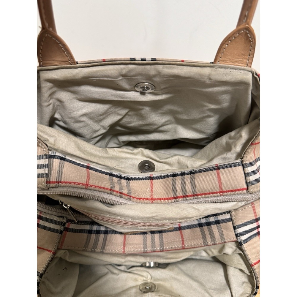 BURBERRYS Of London Nova Check Blue Label Hand Bag Satchel Canvas Beige Silver - Picture 10 of 11